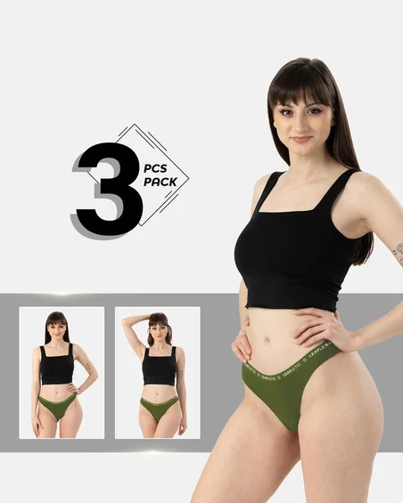 Brazilijos stiliaus kelnaitės iš medvilnės ir elastano – 3 vnt. Pakuotė
