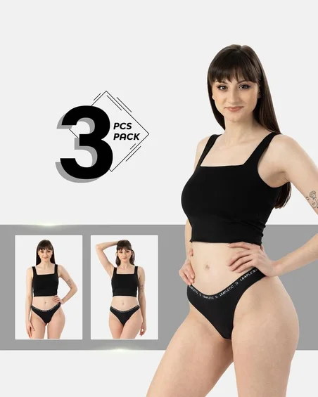 Brazilijos stiliaus kelnaitės iš medvilnės ir elastano – 3 vnt. Pakuotė