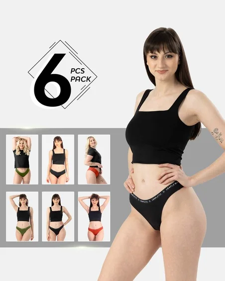 Hipster ir braziliai apatiniai iš medvilnės ir elastano – 6 vnt. Pakuotė