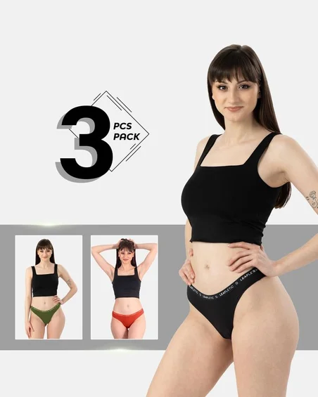 Brazilijos stiliaus kelnaitės iš medvilnės ir elastano – 3 vnt. Pakuotė