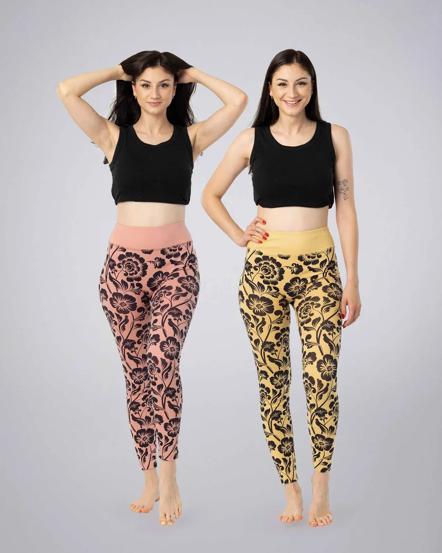 Image 1 of - ladiesleggingcurryash-roseprinteddesign1jpg